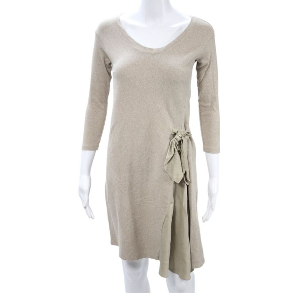 Rivamonti Womens Sweater Dress Beige V-Neck 3/4 Sleeve Cotton Size S